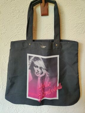 Victoria's Secret Black Tote Bag With Pink Embroidered "Hello Bombshell"  New